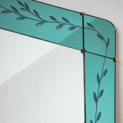 Large Wall Mirror with Console and Etched Decor, Italy, 1940s