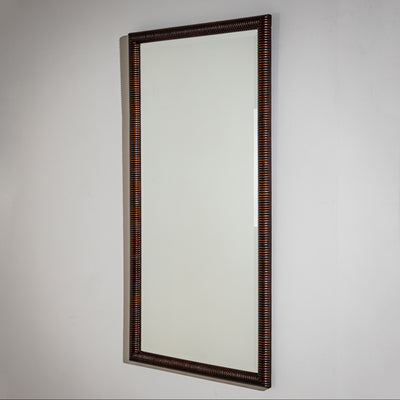 Wall Mirror in Ribbed Walnut Frame, Italy, Mid-20th Century