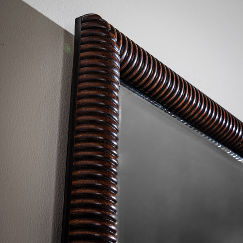 Wall Mirror in Ribbed Walnut Frame, Italy, Mid-20th Century
