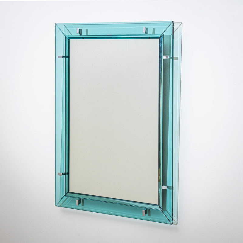 Light Blue Wall Mirror by Max Ingrand for Fontana Arte, Italy, 1950s
