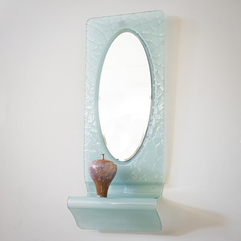 Wall Mirror with Console in Blue Glass, Italy, Mid-20th Century