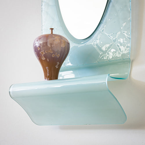 Wall Mirror with Console in Blue Glass, Italy, Mid-20th Century