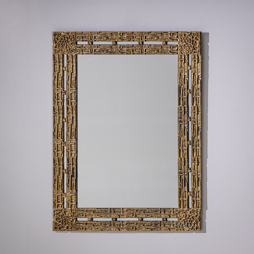 Brass Mirror, attributed to Luciano Frigerio, Italy, 1970s