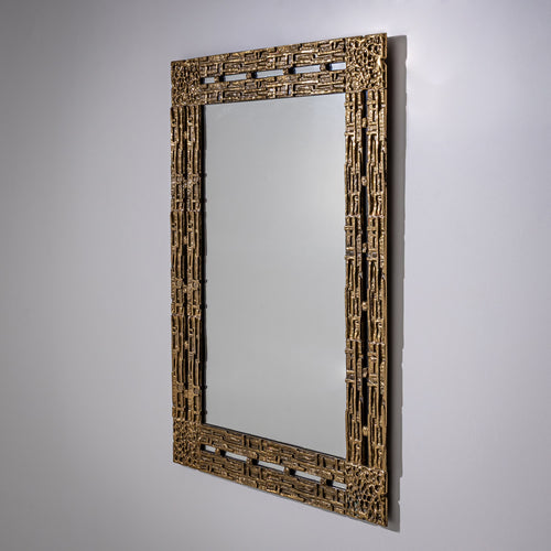 Brass Mirror, attributed to Luciano Frigerio, Italy, 1970s