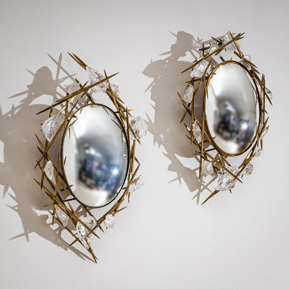 Pair of Wall Mirrors with Quartz Crystals by Füssinger & Wolff, Munich, 2007
