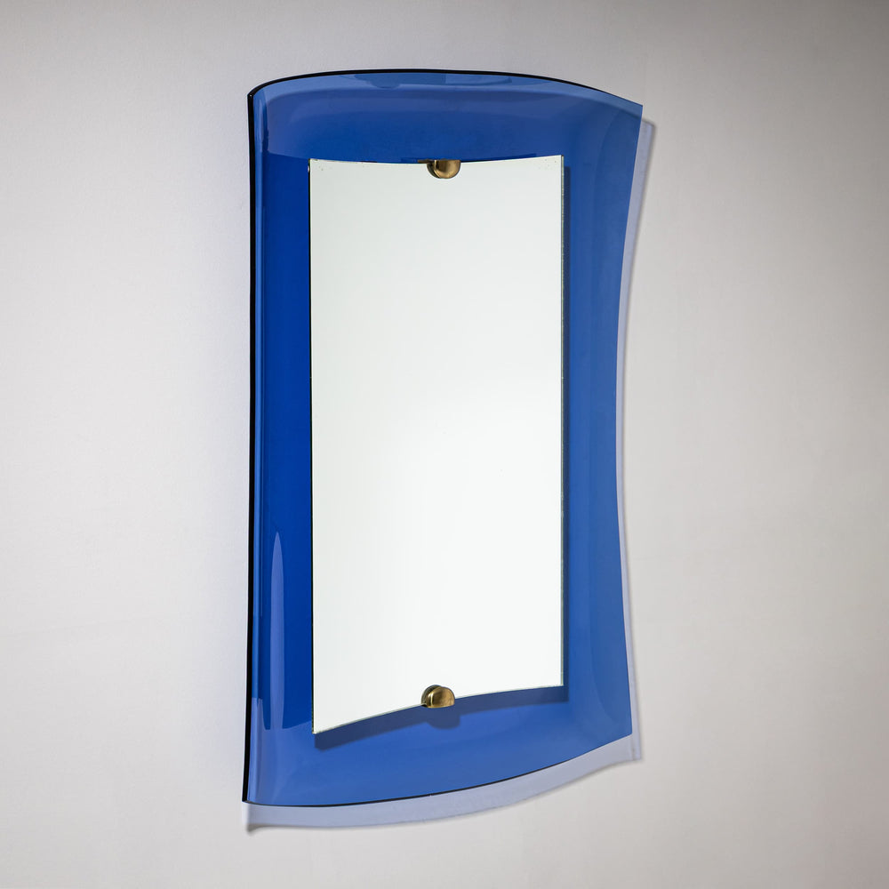 Wall Mirror in Blue Glass by Cristal-Art, Turin, Italy, Mid-20th Century