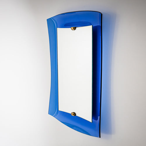 Wall Mirror in Blue Glass by Cristal-Art, Turin, Italy, Mid-20th Century