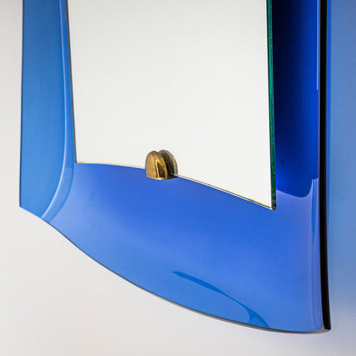 Wall Mirror in Blue Glass by Cristal-Art, Turin, Italy, Mid-20th Century
