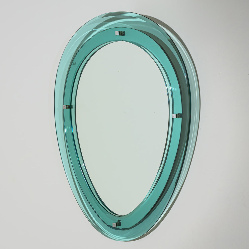 Turquoise Teardrop-Shaped Wall Mirror, attributed to Cristal Arte, Italy, 1950s