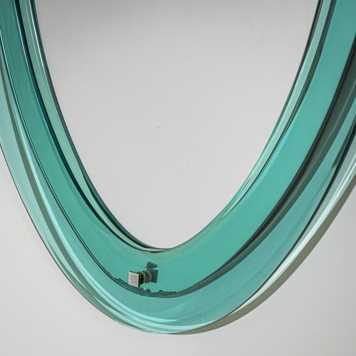 Turquoise Teardrop-Shaped Wall Mirror, attributed to Cristal Arte, Italy, 1950s