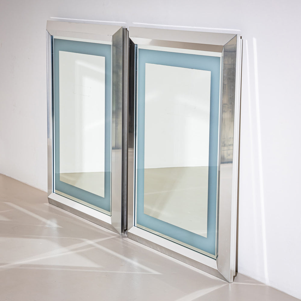 Pair of Chrome Wall Mirrors, Italy, Late 20th Century
