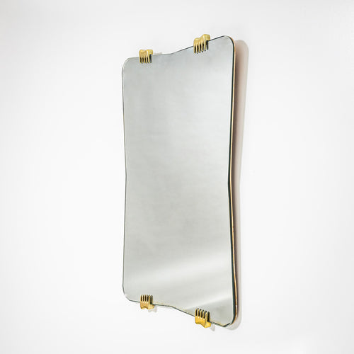 Wall Mirror with Comb-Shaped Brass Mounts, Italy, 1950s
