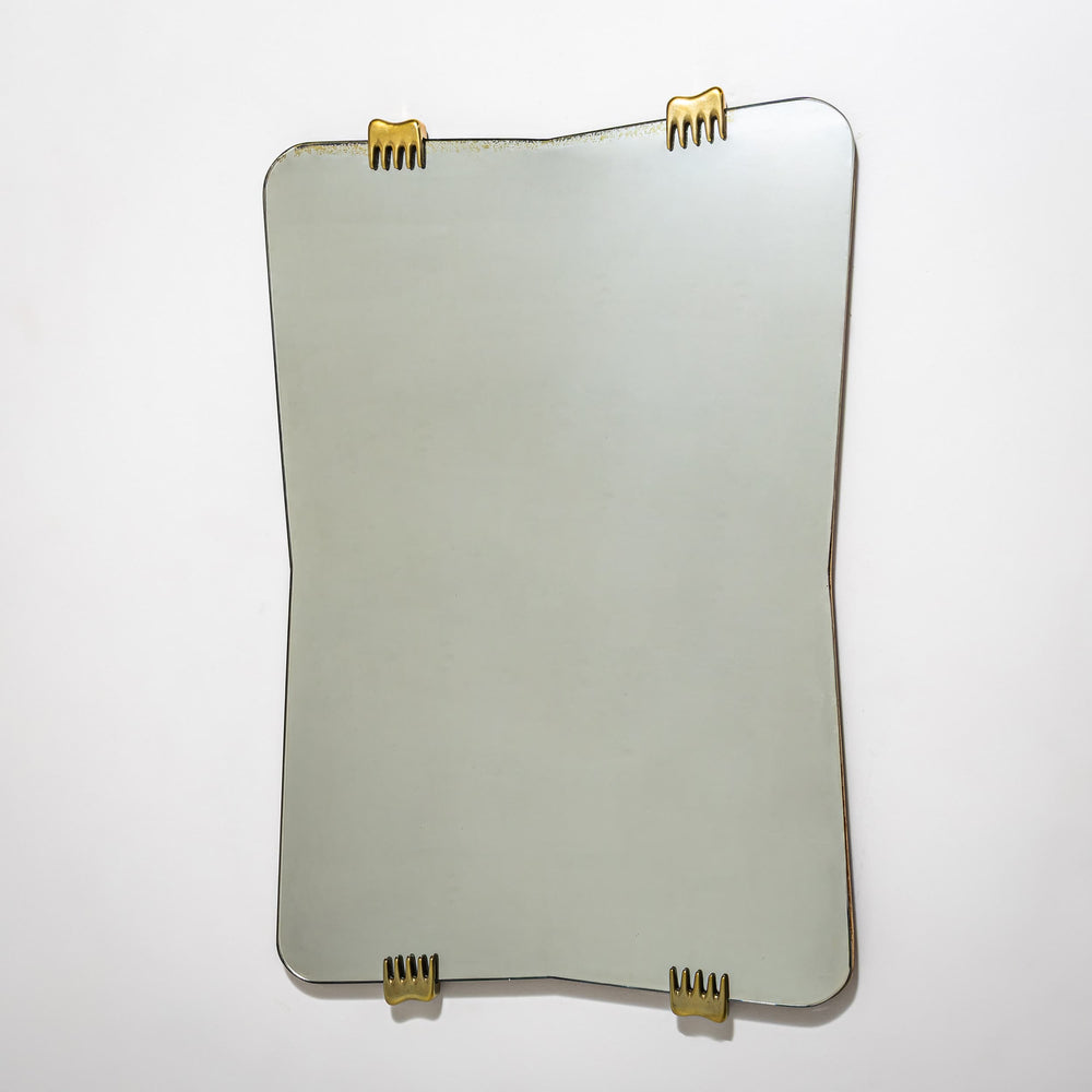 Wall Mirror with Comb-Shaped Brass Mounts, Italy, 1950s