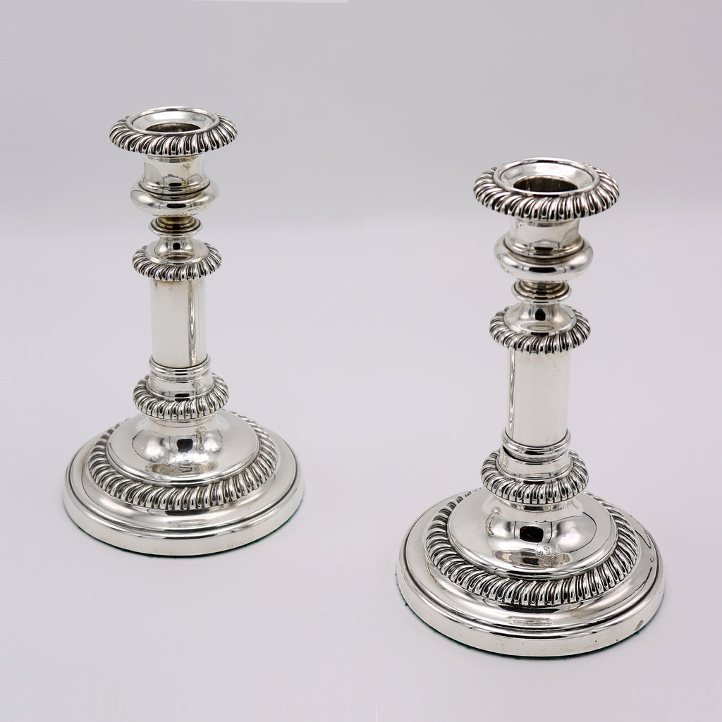 Pair George IV Period Telescopic Silver Candlesticks England circa