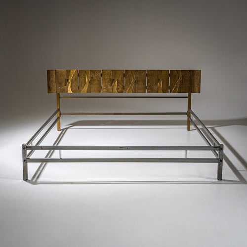 Bed with Brass Headboard by Luciano Frigerio, Italy, 1970s