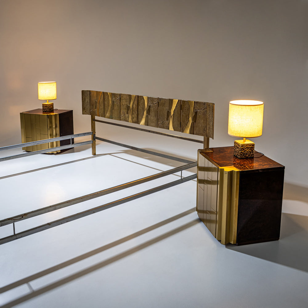 Bed with Brass Headboard by Luciano Frigerio, Italy, 1970s