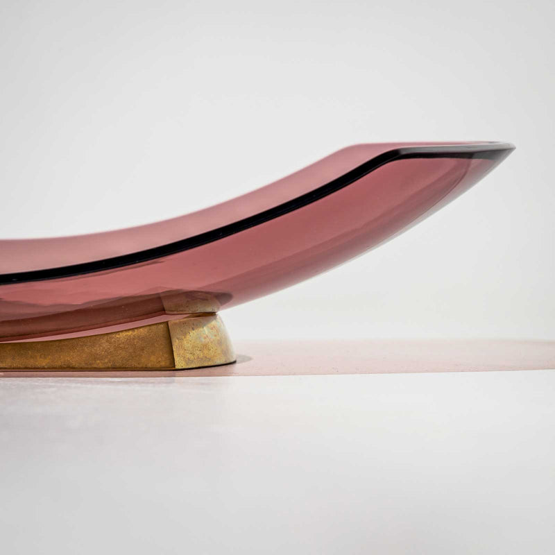 Fontana Arte Centerpiece in Rosé Glass and Brass, Italy, c. 1956