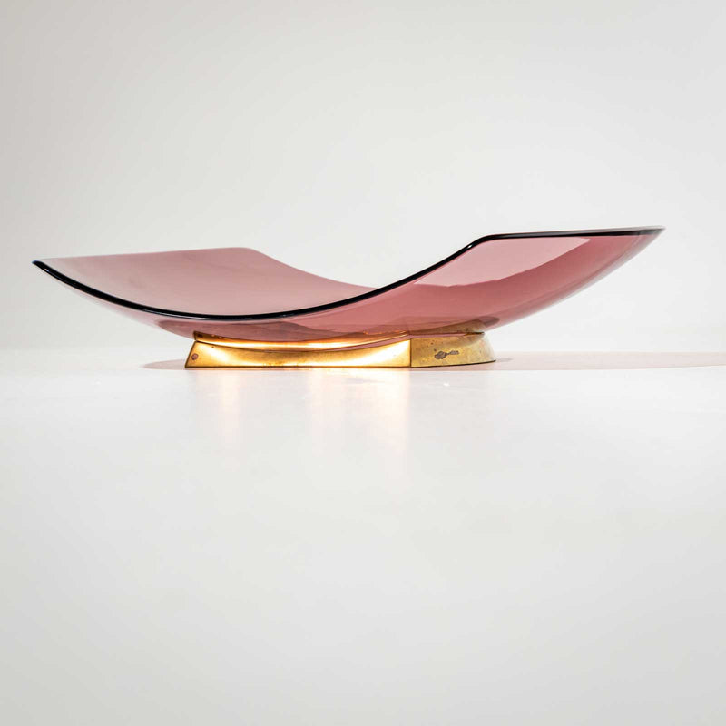 Fontana Arte Centerpiece in Rosé Glass and Brass, Italy, c. 1956