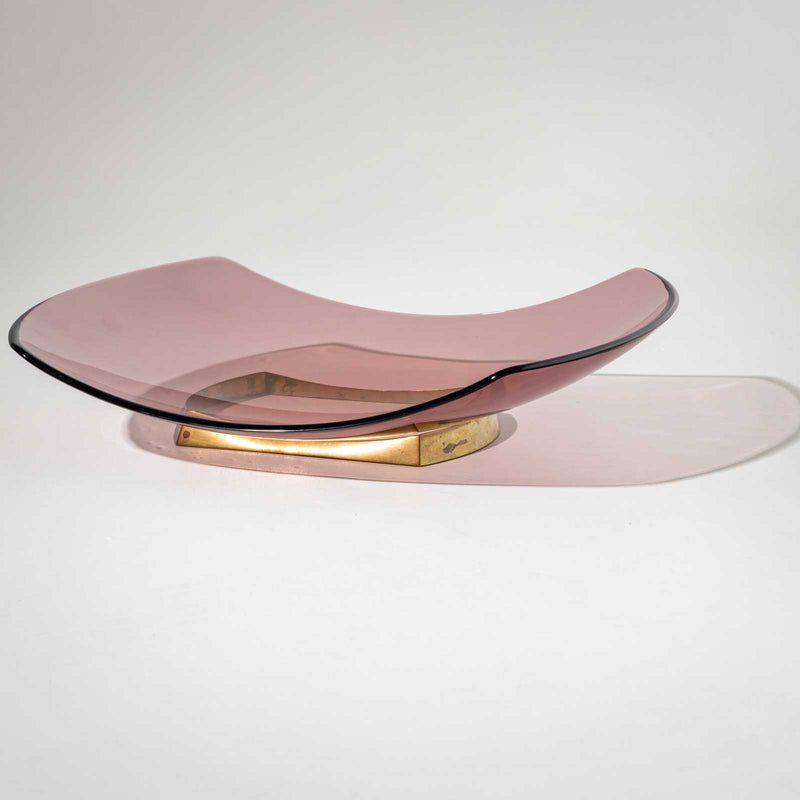 Fontana Arte Centerpiece in Rosé Glass and Brass, Italy, c. 1956