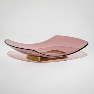 Fontana Arte Centerpiece in Rosé Glass and Brass, Italy, c. 1956