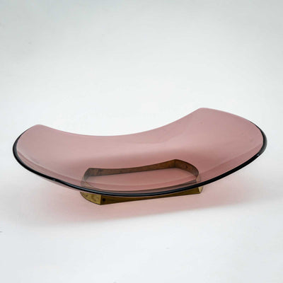 Fontana Arte Centerpiece in Rosé Glass and Brass, Italy, c. 1956