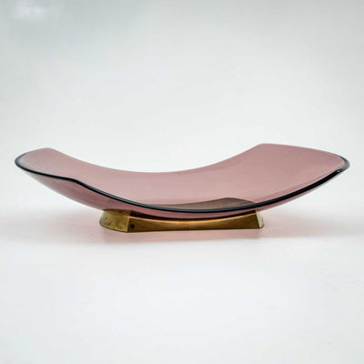 Fontana Arte Centerpiece in Rosé Glass and Brass, Italy, c. 1956