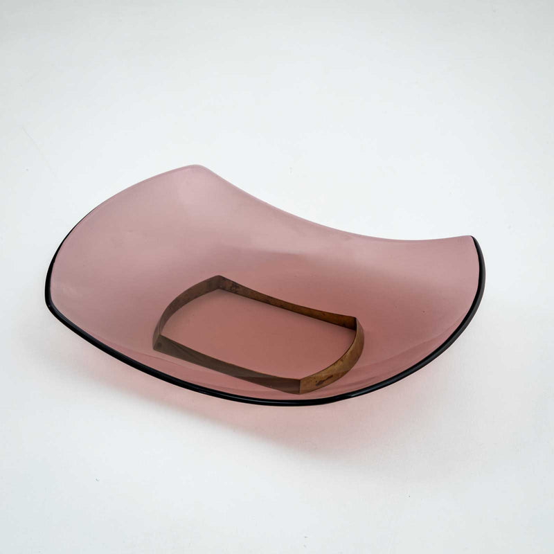 Fontana Arte Centerpiece in Rosé Glass and Brass, Italy, c. 1956