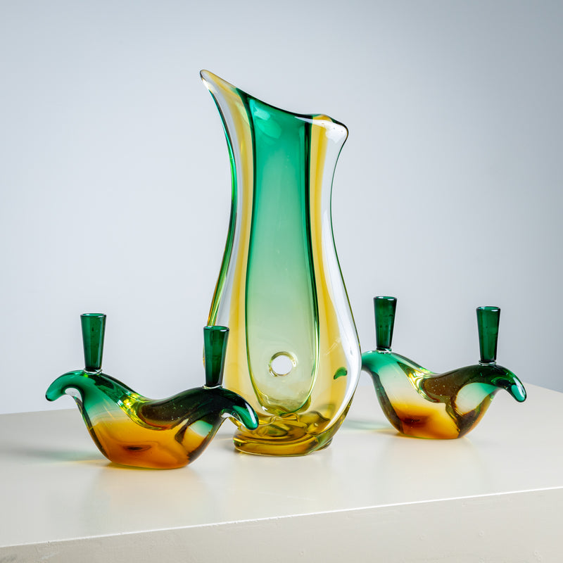 Green Glass Vase by Seguso Vetri d’Arte, Italy, Mid-20th Century