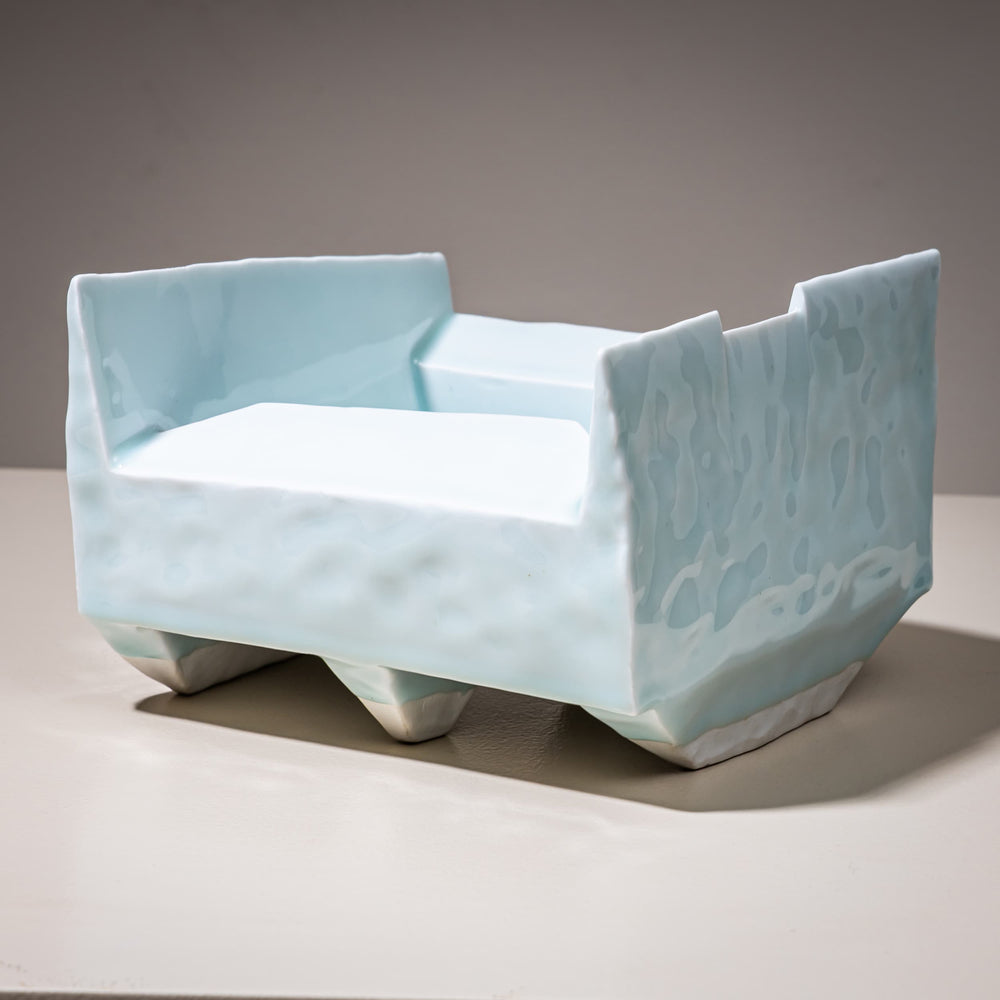 Ice-Blue Bowl "Kayho No. 13" (Jap. 華俑 Luxuriant Pottery Palace) by Ceramic Artist Masamichi Yoshikawa, 21st Century
