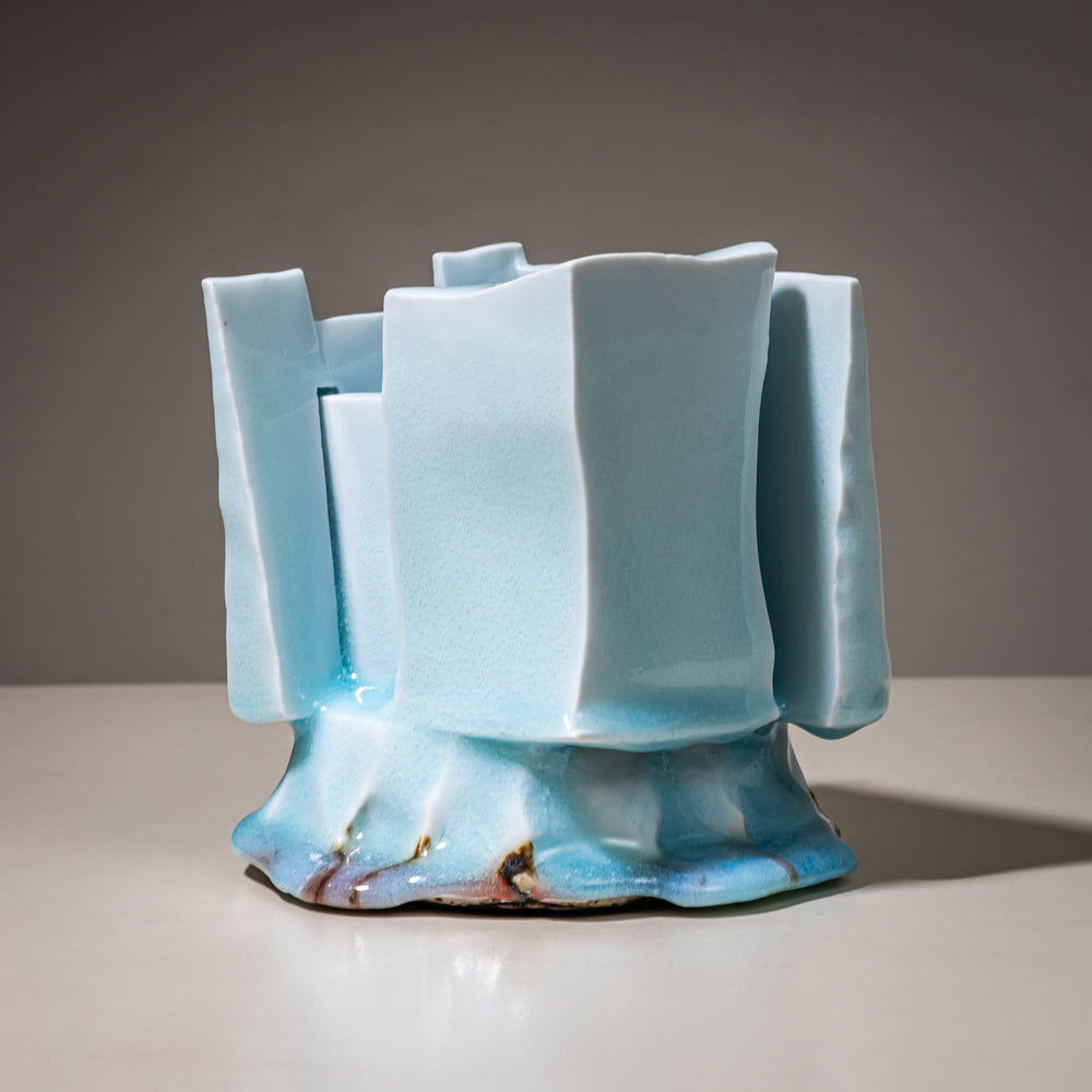Ice-Blue Vase "Kayho" (Jap. 華俑 Luxuriant Pottery Palace) by Ceramic Artist Masamichi Yoshikawa, 21st Century
