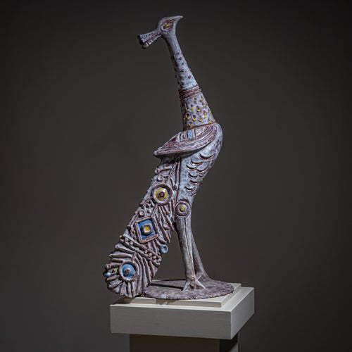 Terracotta Peacock by Mitri Giovan Battista (1915–2000), Venice, Italy, 1950s