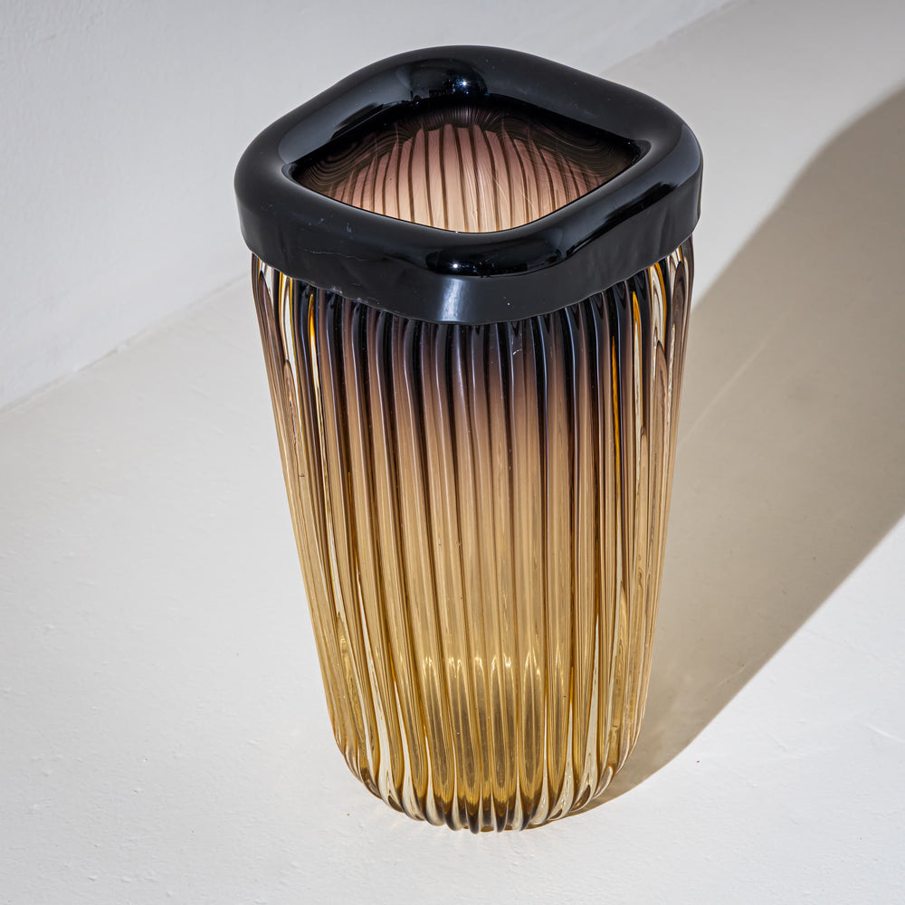 Large Glass Vase in Ochre Tones, Attributed to Seguso Vetri d’Arte, Italy, Mid-20th Century
