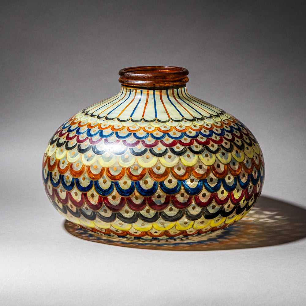 Hand-Painted Glass Vase, Inscribed AMR Vidau, Italy, Mid-20th Century