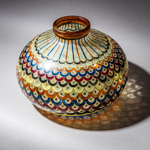 Hand-Painted Glass Vase, Inscribed AMR Vidau, Italy, Mid-20th Century