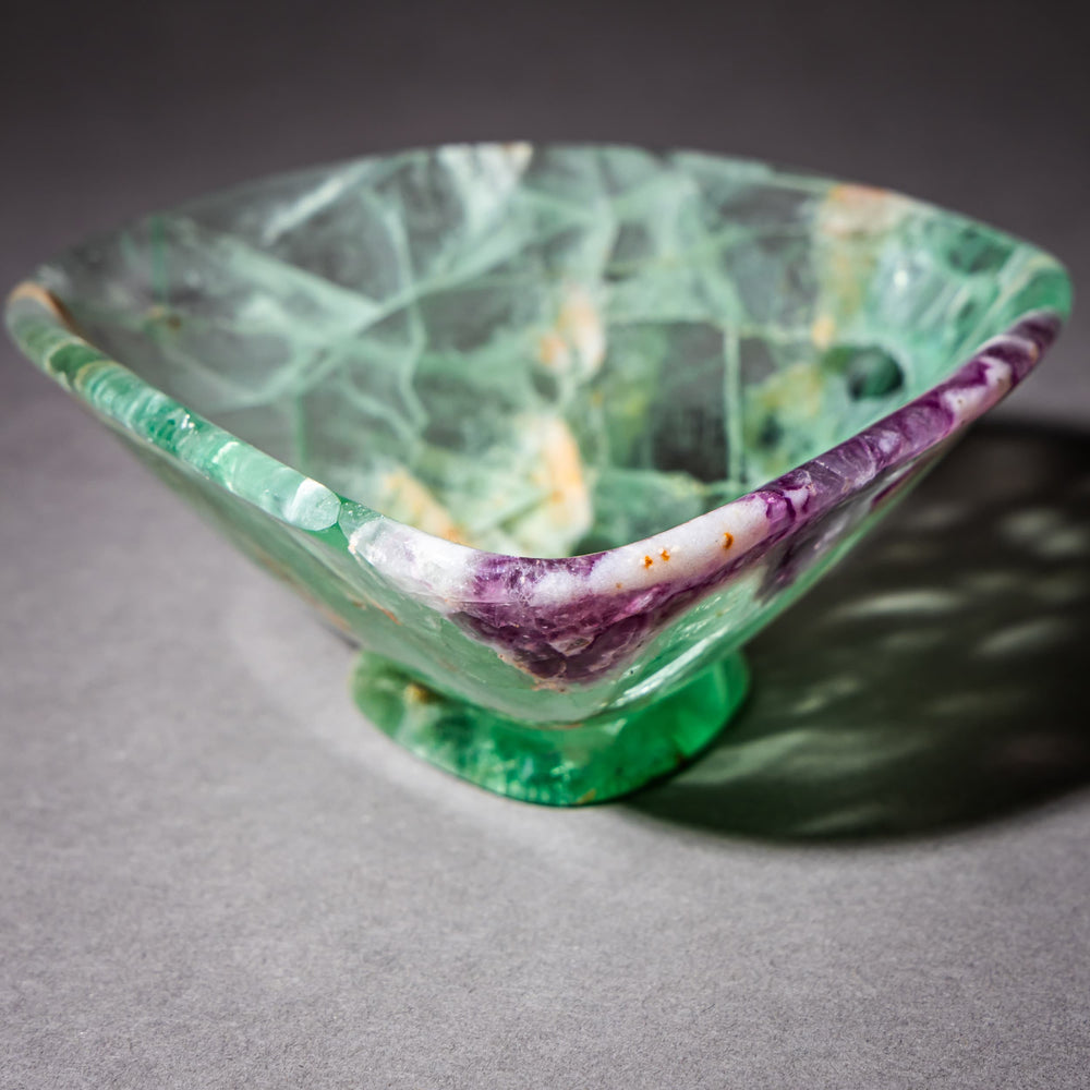Gemstone Bowl  - Rainbow Fluorute (Green and Purple), by Helmut Wolf (*1940 Idar Oberstein)