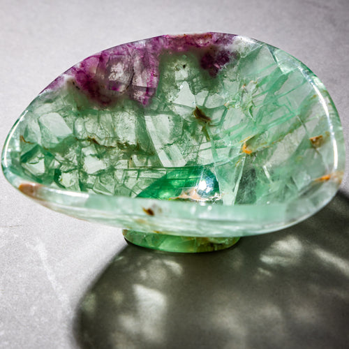 Gemstone Bowl  - Rainbow Fluorute (Green and Purple), by Helmut Wolf (*1940 Idar Oberstein)