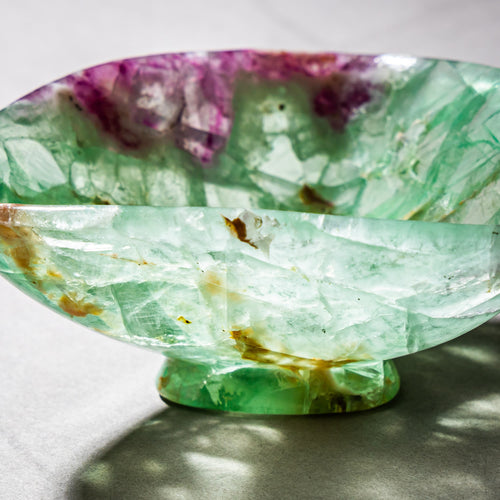 Gemstone Bowl  - Rainbow Fluorute (Green and Purple), by Helmut Wolf (*1940 Idar Oberstein)