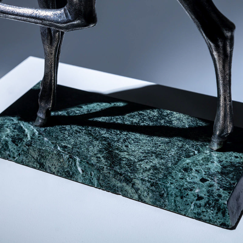 Naturalistic Silver Doe Sculpture by Sirio Tofanari (1886-1969) on Dark Green Marble Base