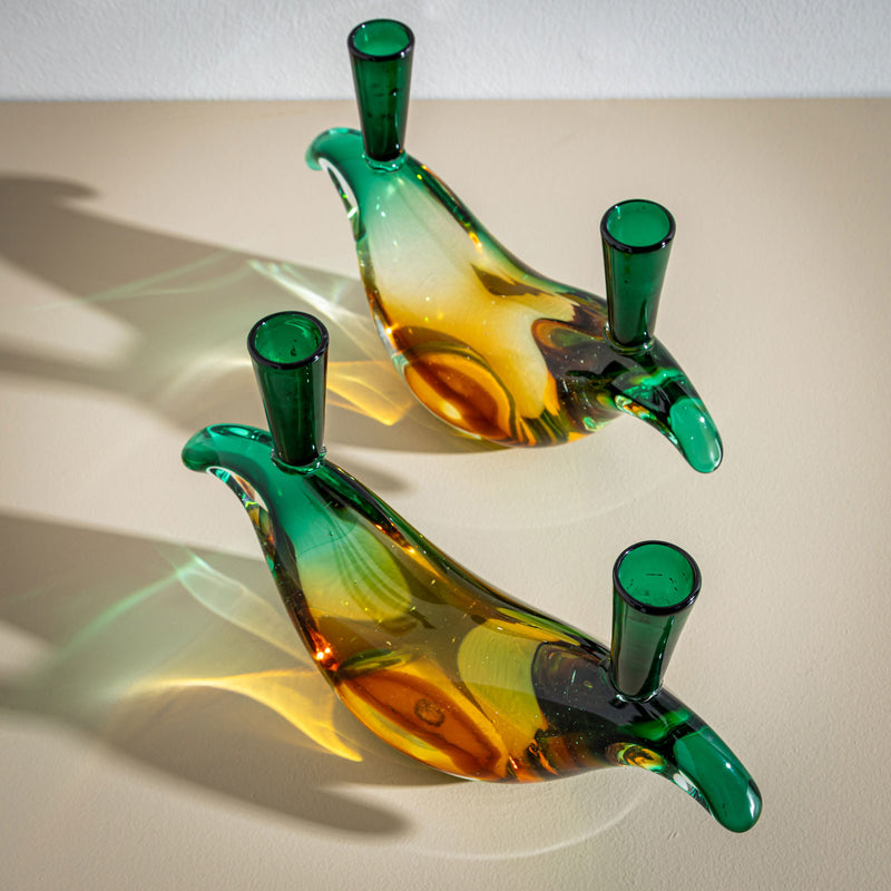 Two Murano Glass Candleholders by Flavio Poli for Seguso, Italy 1970s