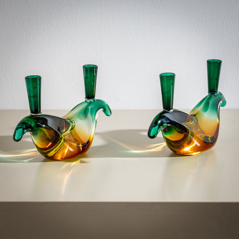 Two Murano Glass Candleholders by Flavio Poli for Seguso, Italy 1970s