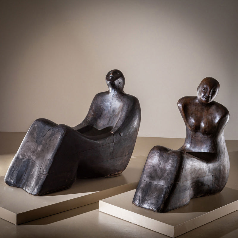 Gianni Aricò (Italy, 1941–2021) Sculptures: "Seated Couple," dated 1973