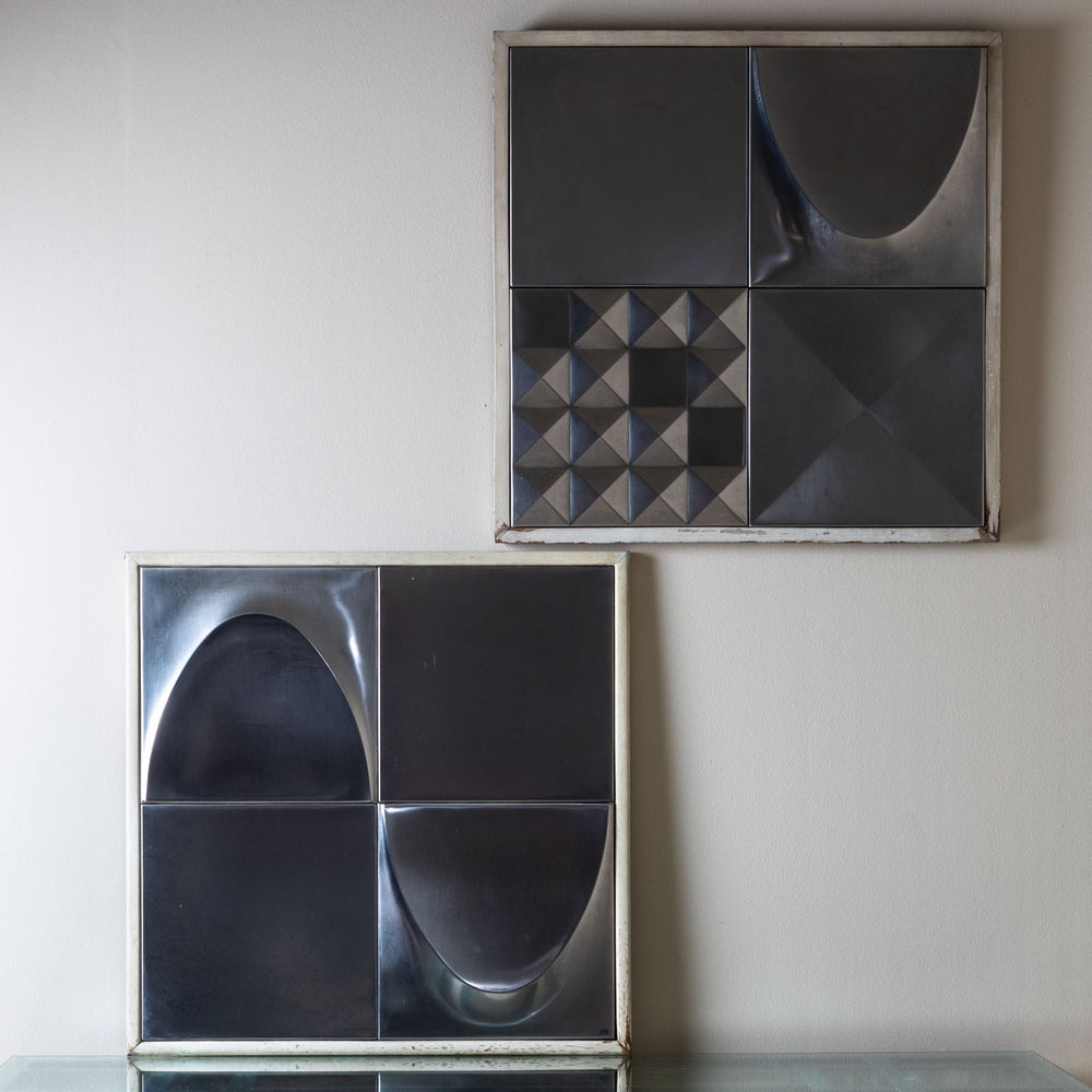 Pair of Metal Tiles, Signed “arfo,” Probably Italy, Mid-20th Century
