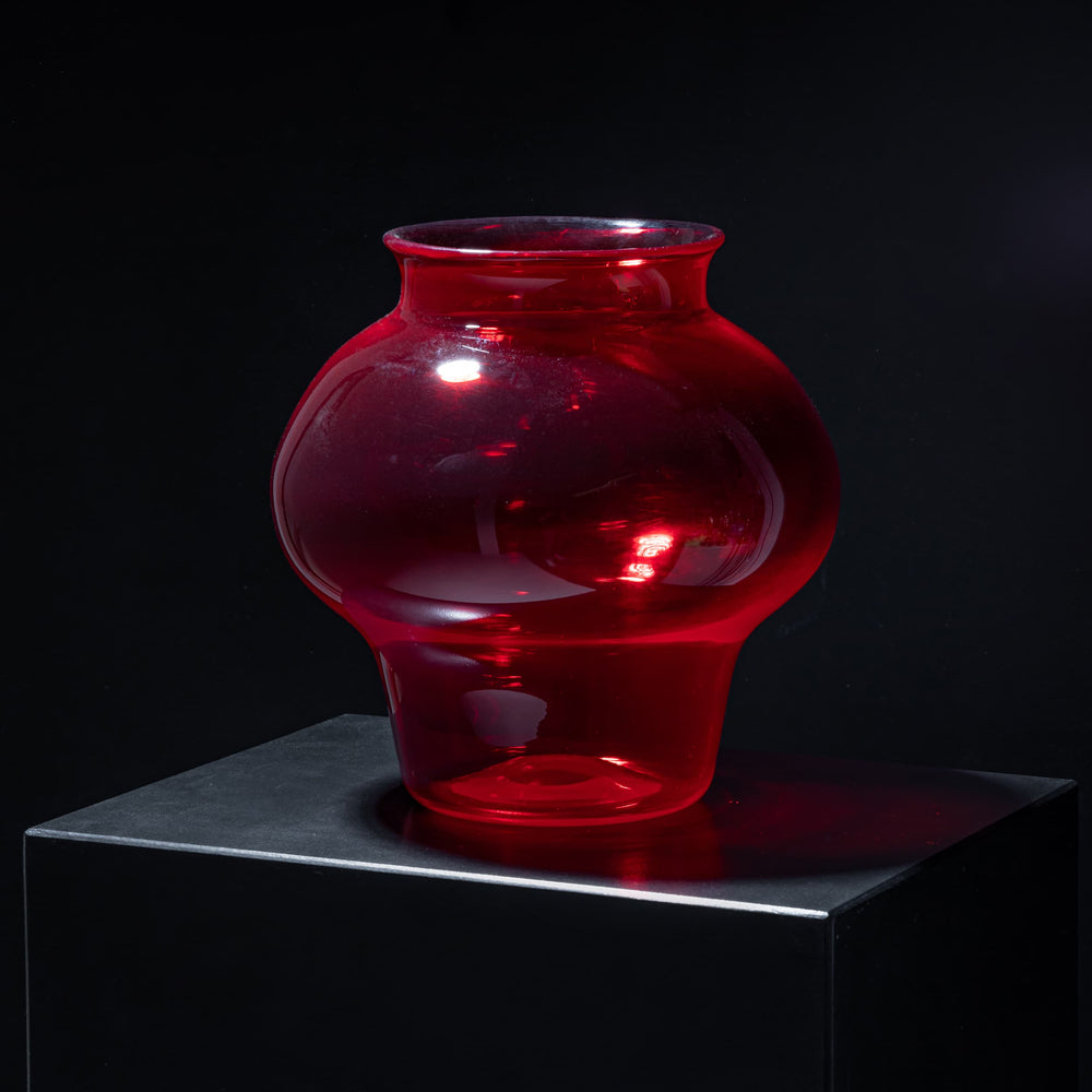 Ruby Red Glass Vase, Mouth-Blown, Probably Italy, Mid-20th Century