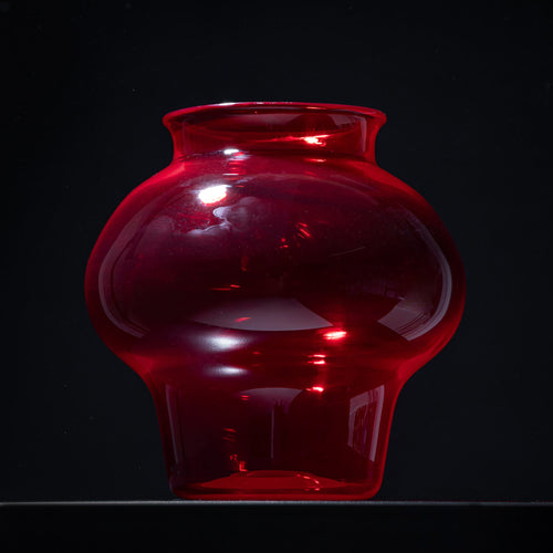 Ruby Red Glass Vase, Mouth-Blown, Probably Italy, Mid-20th Century
