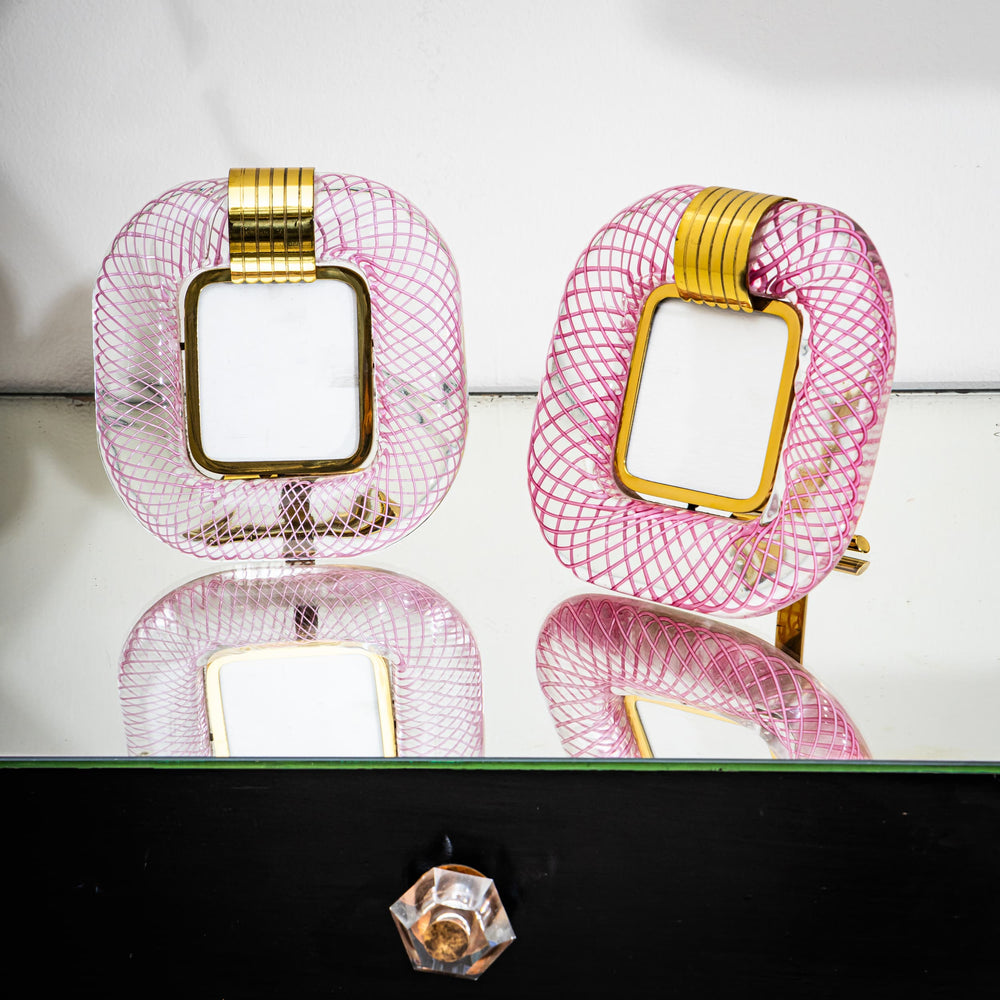 Pair of Pink Murano Glass Table Frames, Italy, probably Mid-20th Century