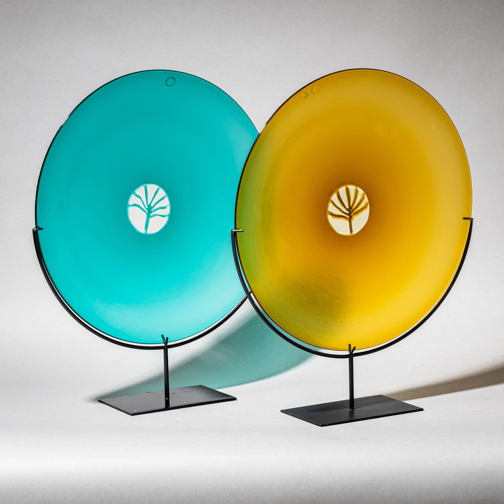 Two Murano Glass Plates in Yellow and Turquoise by Venini, Italy, 1980s