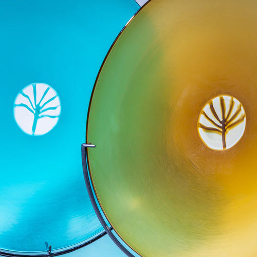 Two Murano Glass Plates in Yellow and Turquoise by Venini, Italy, 1980s