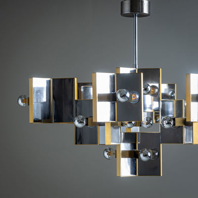 Chrome and Brass Chandelier by Gaetano Sciolari, Italy, 1970s