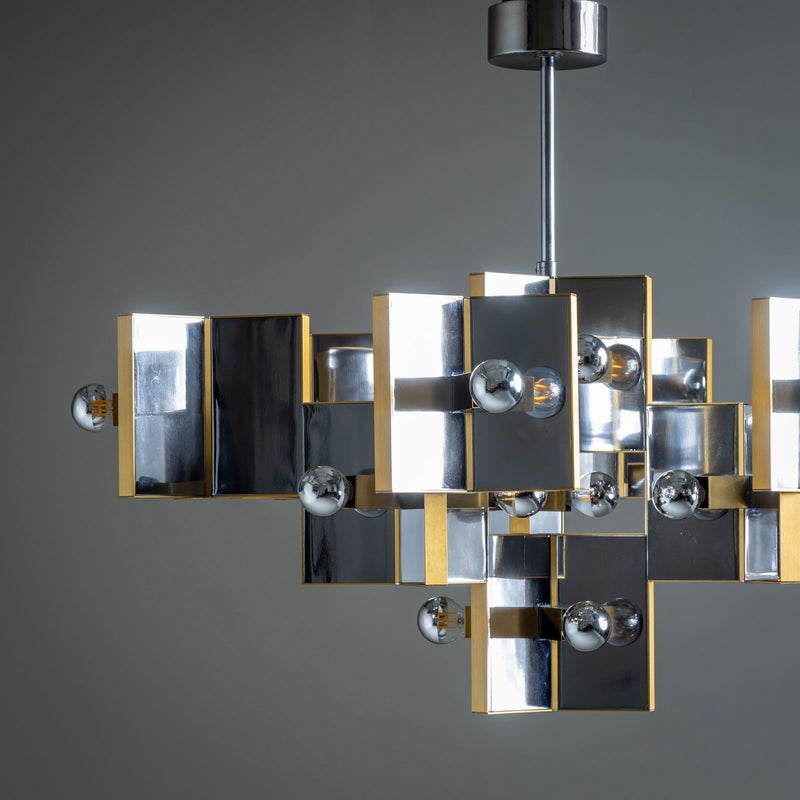 Chrome and Brass Chandelier by Gaetano Sciolari, Italy, 1970s