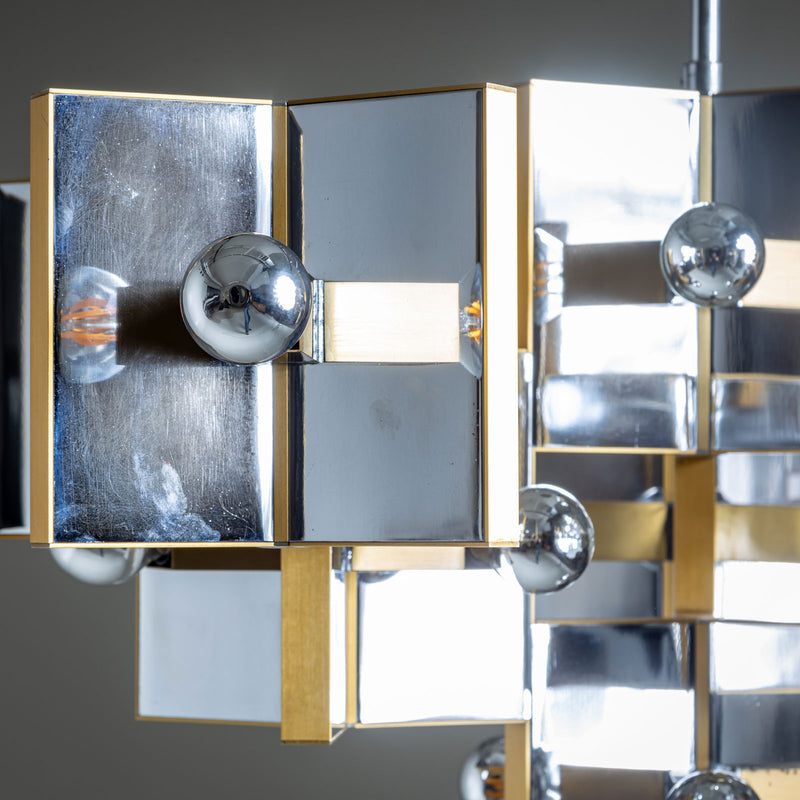 Chrome and Brass Chandelier by Gaetano Sciolari, Italy, 1970s